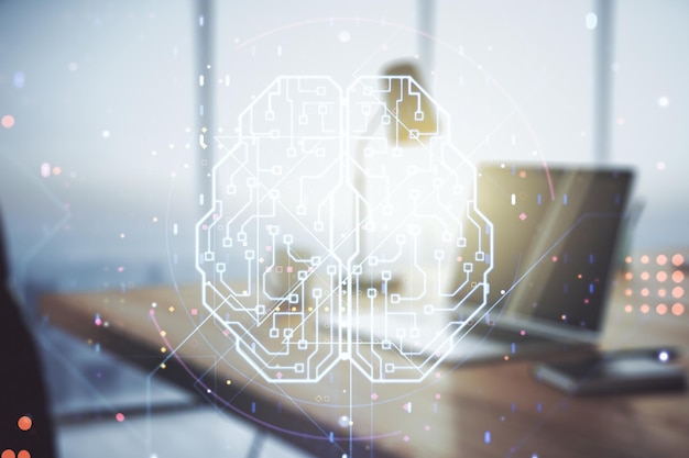 Digital brain illustration showcasing cognitive computing and smart algorithm development